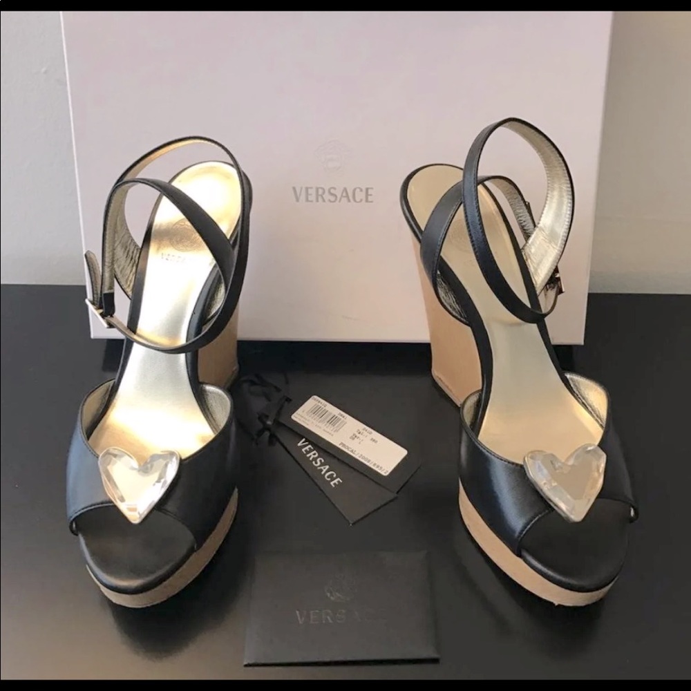 Versace wedges with Crystal heart open toe